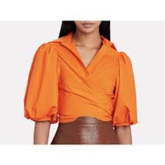 Petersyn Tops - Petersyn Orange collared Bow wrap top